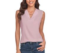 MINTLIMIT Womens Sleeveless Tops V Neck Summer Tank Top Basic Solid Chiffon Sleeveless Blouse Business Casual Ladies Vest Tops, Deep Pink
