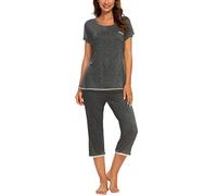 MINTLIMIT Women's Soft Pajama Capri Sets Tropical Print Cotton Sleepwear Ladies Sleep Sets (Deep Grey,Size XL)