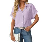 MINTLIMIT Women's Striped Button Down Shirt Short Sleeve Collared Shirts Casual Work Tops Summer Blouse with Pocket