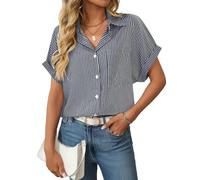 MINTLIMIT Women's Striped Button Down Shirt Short Sleeve Collared Shirts Casual Work Tops Summer Blouse with Pocket