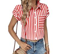 MINTLIMIT Women's Striped Button Down Shirt Short Sleeve Collared Shirts Casual Work Tops Summer Blouse with Pocket