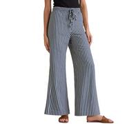 MINTLIMIT Womens Striped Linen Trousers Summer Wide Leg Pants Casual Pant with Pockets Elasticated High Waist Lounge Pants Denim Blue