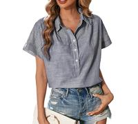 MINTLIMIT Women's Striped Short Sleeve Blouses Button Collared Shirts Casual Work Tops Spring Summer Blouse