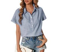 MINTLIMIT Women's Striped Short Sleeve Blouses Button Collared Shirts Casual Work Tops Spring Summer Blouse