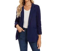 MINTLIMIT Women's Suits & Blazers Classic Suit Jacket Notched Lapel 3/4 Ruched Sleeve (Navy L)