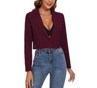 MINTLIMIT Women's Suits & Blazers Cropped Linen Feel Classic Suit Jacket Long Sleeve Notched Lapel (Wine Red L)