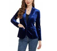 MINTLIMIT Women's Velvet Blazer Long Sleeve Tailored Jackets One Button Shawl Collar Velvet Jacket for Work and Evening Events Navy Blue