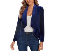 MINTLIMIT Womens Velvet Blazer Open Front Long Sleeve Suits Vintage Ladies Blazers Cardigans Casual Retro Ruffle Trim Unlined Going-Out Wear (Royal Blue L)