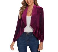 MINTLIMIT Womens Velvet Blazer Open Front Long Sleeve Suits Vintage Ladies Blazers Cardigans Casual Retro Ruffle Trim Unlined Going-Out Wear (Fuchsia XL)