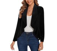 MINTLIMIT Womens Velvet Blazer Open Front Long Sleeve Suits Vintage Ladies Blazers Cardigans Casual Retro Ruffle Trim Unlined Going-Out Wear (Black L)