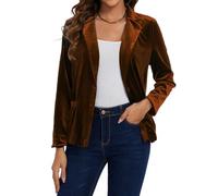 MINTLIMIT Womens Velvet Blazer Suit Jacket Long Sleeve Lapel Button Blazer Jacket Tailored Outfit with Pockets Outerwear,L,Brown