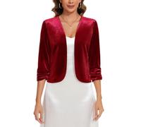 MINTLIMIT Womens Velvet Open Front 3/4 Sleeve Front Lined Cardigans Blazer Jackets Day to Night Coat for Cocktails Parties (Red L)