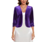 MINTLIMIT Womens Velvet Open Front 3/4 Sleeve Front Lined Cardigans Blazer Jackets Day to Night Coat for Cocktails Parties (Violet L)