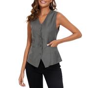 MINTLIMIT Women's Waistcoat Vest Fully Lined 4 Button V-Neck Suit Formal Vest Double Welts Pocket Office Gilet (Grey L)