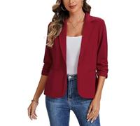 MINTLIMIT Womens Work Blazer Business Casual Ruched 3/4 Sleeve One Button Single Welted Pockets (Red L)