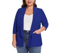 MINTLIMIT XL-5XL Women Plus Size Blazers 3/4 Sleeve Suits Shawl Lapel Blazers Half Lined Flap Pockets Ladies Womens Jersey Jackets (Royal Blue XXL)