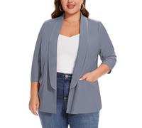 MINTLIMIT XL-5XL Women Plus Size Blazers 3/4 Sleeve Suits Shawl Lapel Blazers Half Lined Flap Pockets Ladies Womens Jersey Jackets (Grey XXL)