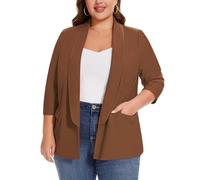 MINTLIMIT XL-5XL Women Plus Size Blazers 3/4 Sleeve Suits Shawl Lapel Blazers Half Lined Flap Pockets Ladies Womens Jersey Jackets (Brown 4XL)