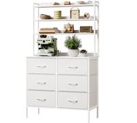 Mintnook Bedroom Chest of Drawers, 3-Tier Wooden Storage Shelf, 80cm Dressing Table with 6 Cloth Drawers, 3-in-1 Multi-Purpose Fabric Dresser, Display Shelf, Organizer Unit, White