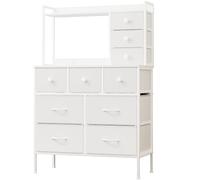 Mintnook White Chest of Drawers Bedroom, 10 Drawers Cabinet Large Capacity Chest, 80cm Wide Dressing Table, Multi-Purpose Fabric Dresser, Storage Organizer Unit, 80×35×120.5 cm