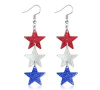 Mintolex American Flag Earrings for Women Patriotic Red White Blue Heart Star Drop Dangle Earrings Independence Day Jewelry for Women 4th of July Accessories, Acrylic, No Gemstone