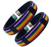 mintolex LGBT Pride Bracelet for Bisexual Lesbian Gay LGBTQ Pride Bracelets Handmade Nylon Adjustable Wristband Watch Band Rainbow Bracelets for Women Men Parade Bulk Multiple Pack, B-2pcs, 5.7 inches