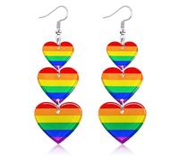Mintolex LGBTQ Rainbow Pride Earrings for Women Triple Love Heart Earrings Dangling Gay Lesbian Bisexual Transgender Jewelry Accessories for Pride Month, Acrylic, No Gemstone
