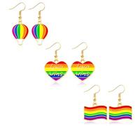 Mintolex Rainbow LGBTQ Pride Earrings for Women Lesbian Enamel Heart LGBT Pride Stud Hook Piercing Earrings Pack of 6/3 Pairs Jewelry Accessories Gifts, Zinc, No Gemstone