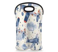 Mintoprints Airplane Wine Carrier Tote Bag for 2 Bottles Aircraft Neoprene Wine Bottle Holder Carriers Bag Case Wine Cooler Bag for Travel, Picnic, Party