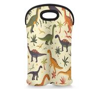 Mintoprints Animal Dinosaur Wine Carrier Tote Bag for 2 Bottles Neoprene Wine Bottle Holder Carriers Bag Case Wine Cooler Bag for Travel, Picnic, Party