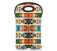 Mintoprints Aztec Boho Wine Carrier Tote Bag for 2 Bottles Geometric Abstract Neoprene Wine Bottle Holder Carrier Bag Case Wine Cooler Bag for Travel, Picnic, Party