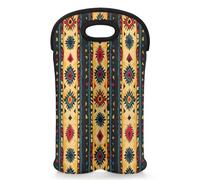 Mintoprints Aztec Ethnic Geometric Wine Carrier Tote Bag for 2 Bottles Aztec Geometric Neoprene Wine Bottle Holder Carriers Bag Case Wine Cooler Bag for Travel, Picnic, Party