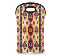Mintoprints Aztec Native Geometric Wine Carrier Tote Bag for 2 Bottles Vintage Neoprene Wine Bottle Holder Carriers Bag Case Wine Cooler Bag for Travel, Picnic, Party