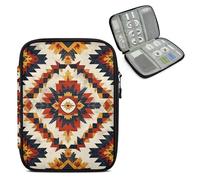 Mintoprints Aztec Southwest Travel Electronic Organizer Case, Geometric Slim Cable Management Bag for Game Console & Accessories, Portable Double Zipper Pouch with Mesh Pockets & Elastic Straps