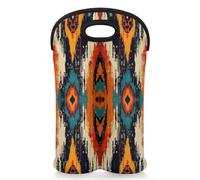 Mintoprints Aztec Style Floral Wine Carrier Tote Bag for 2 Bottles American Ethnic Geometric Neoprene Wine Bottle Holder Carriers Bag Case Wine Cooler Bag for Travel, Picnic, Party