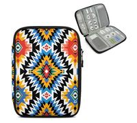 Mintoprints Aztec Travel Electronic Organizer Case, Southwestern Native Slim Cable Management Bag for Game Console & Accessories, Portable Double Zipper Pouch with Mesh Pockets & Elastic Straps