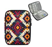 Mintoprints Aztec Travel Electronic Organizer Case, Western Boho Slim Cable Management Bag for Game Console & Accessories, Portable Double Zipper Pouch with Mesh Pockets & Elastic Straps