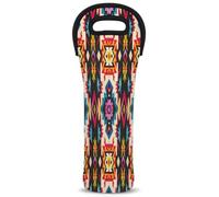 Mintoprints Aztec Wine Carrier Tote Bag Abstract Geometric Boho 1-Bottle Neoprene Wine Cooler Bag Carriers Bag Case Wine Bottle Holder for Travel, Picnic, Party