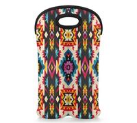 Mintoprints Aztec Wine Carrier Tote Bag for 2 Bottles Abstract Geometric Boho Neoprene Wine Bottle Holder Carriers Bag Case Wine Cooler Bag for Travel, Picnic, Party