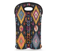 Mintoprints Aztec Wine Carrier Tote Bag for 2 Bottles Abstract Vintage Neoprene Wine Bottle Holder Carriers Bag Case Wine Cooler Bag for Travel, Picnic, Party