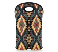 Mintoprints Aztec Wine Carrier Tote Bag for 2 Bottles Aztec Abstract Neoprene Wine Bottle Holder Carriers Bag Case Wine Cooler Bag for Travel, Picnic, Party