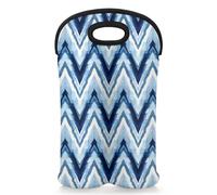 Mintoprints Aztec Wine Carrier Tote Bag for 2 Bottles Blue Ethnic Abstract Neoprene Wine Bottle Holder Carriers Bag Case Wine Cooler Bag for Travel, Picnic, Party