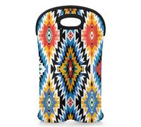 Mintoprints Aztec Wine Carrier Tote Bag for 2 Bottles Southwestern Native Neoprene Wine Bottle Holder Carriers Bag Case Wine Cooler Bag for Travel, Picnic, Party