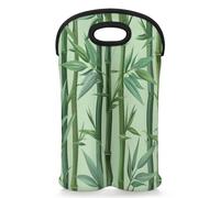 Mintoprints Bamboos Wine Carrier Tote Bag for 2 Bottles Green Forest Tree Neoprene Wine Bottle Holder Carriers Bag Case Wine Cooler Bag for Travel, Picnic, Party