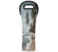 Mintoprints Beach Wine Carrier Tote Bag Hawaiian Palm Trees 1-Bottle Neoprene Wine Cooler Bag Carriers Bag Case Wine Bottle Holder for Travel, Picnic, Party