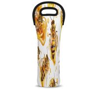 Mintoprints Bee Wine Carrier Tote Bag Farmhouse Honey Bee 1-Bottle Neoprene Wine Cooler Bag Carriers Bag Case Wine Bottle Holder for Travel, Picnic, Party