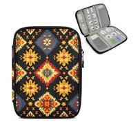 Mintoprints Bohemian Aztec Travel Electronic Organizer Case, Mexican Geometric Slim Cable Management Bag for Game Console & Accessories, Portable Double Zipper Pouch with Mesh Pockets & Elastic Straps