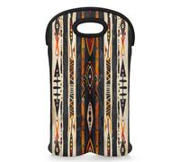 Mintoprints Boho Geometric Wine Carrier Tote Bag for 2 Bottles Western Aztec Neoprene Wine Bottle Holder Carriers Bag Case Wine Cooler Bag for Travel, Picnic, Party