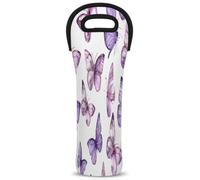 Mintoprints Butterfly Purple Wine Carrier Tote Bag 1-Bottle Neoprene Wine Cooler Bag Carriers Bag Case Wine Bottle Holder for Travel, Picnic, Party