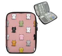 Mintoprints Cartoon Cat Travel Electronic Organizer Case, Slim Cable Management Bag for Game Console & Accessories, Portable Double Zipper Pouch with Mesh Pockets & Elastic Straps